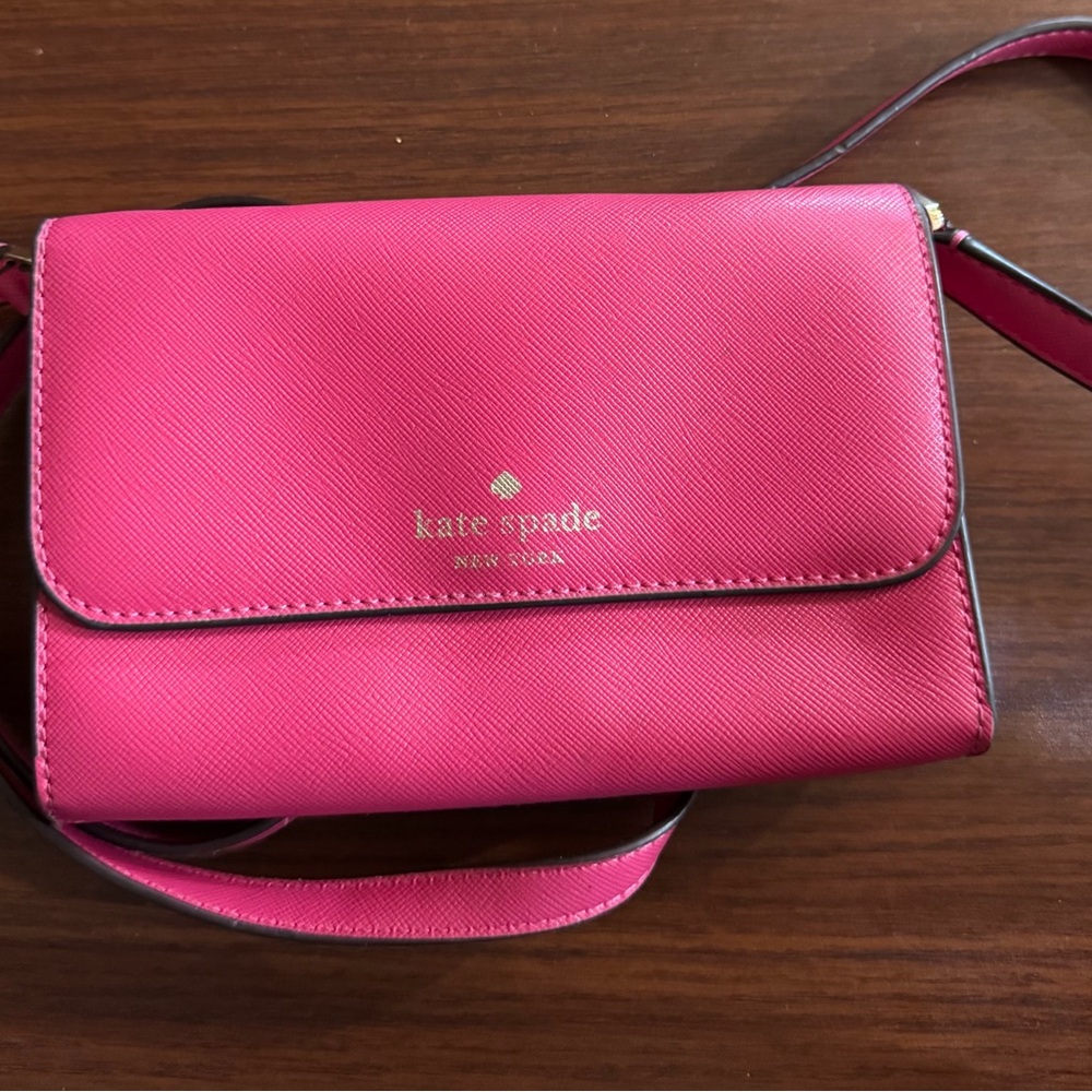 Kate Spade Pink Leather Crossbody Bag with Flap Closure
